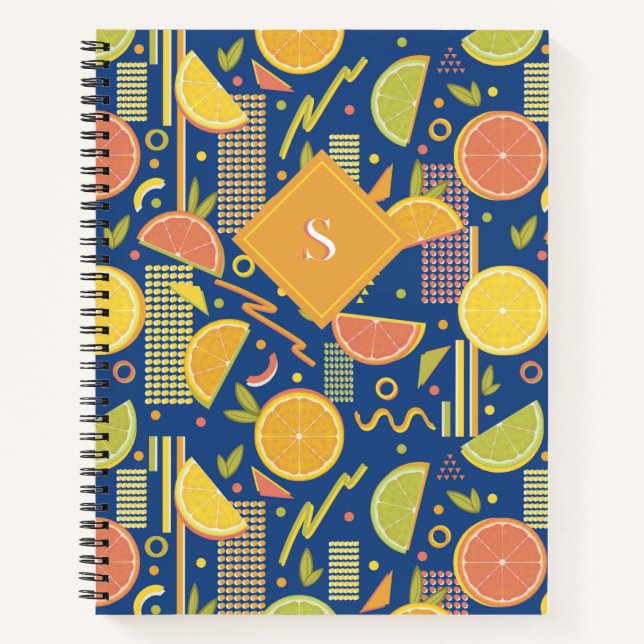 Deep Blue 80’s Citrus Fruit Slices Notebook (Front)