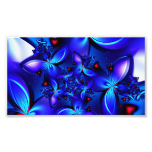 DEEP BLUE ABSTRACT FRACTALS GEOMETRIC DIGITAL ART PHOTO PRINT
