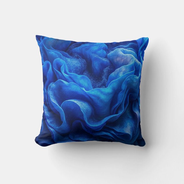 "Deep Blue Abstract Wave Throw Pillow (Front)