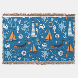 Deep Blue All Things Nautical Throw Blanket