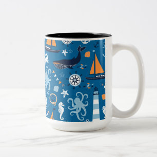 Deep Blue All Things Nautical Two-Tone Coffee Mug
