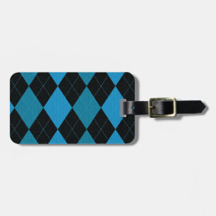 Deep Blue and Black Argyle Pattern Luggage Tag