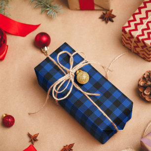 Deep Blue and Black Buffalo Plaid Wrapping Paper