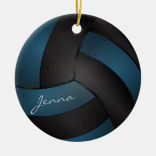 Deep Blue and Black Personalise Volleyball Ceramic Tree Decoration