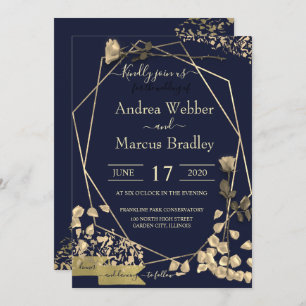 Deep Blue and Champagne Invitation
