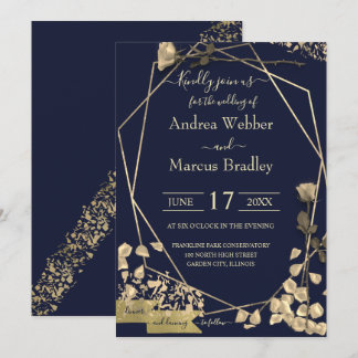 Deep Blue and Champagne Invitation