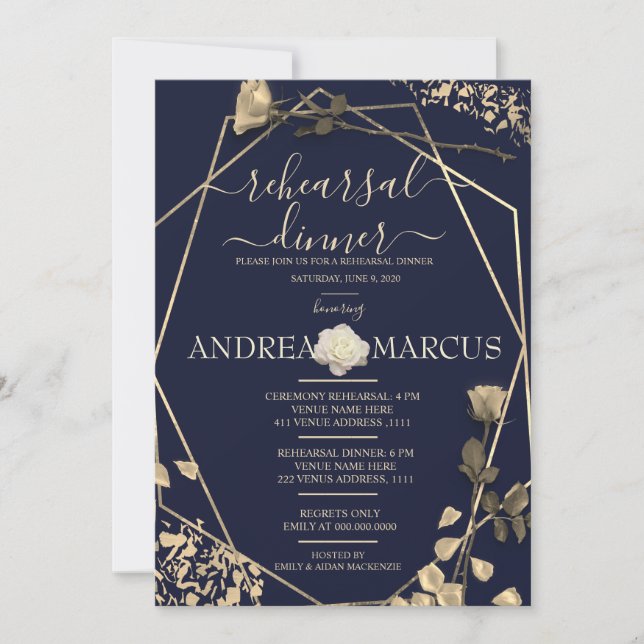 Deep Blue and Champagne Wedding Rehearsal Dinner (Front)