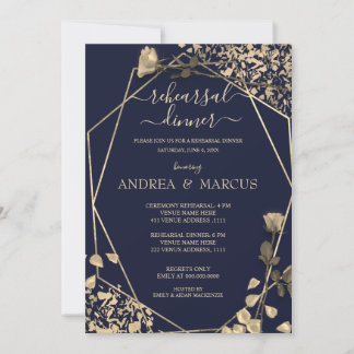 Deep Blue and Champagne Wedding Rehearsal Dinner