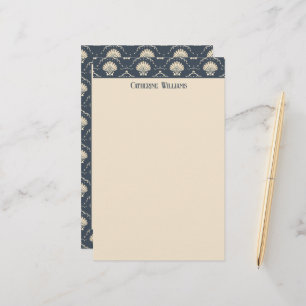 Deep Blue and Cream Seashell Pattern Personalised Stationery