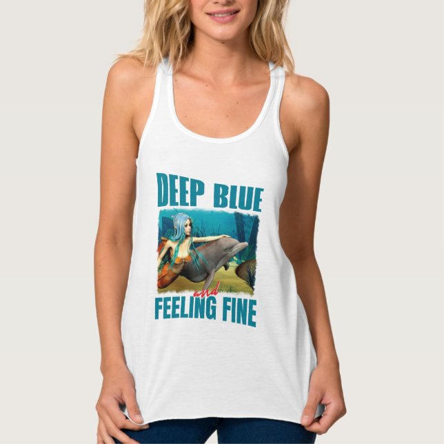 Deep Blue and Feeling Fine Mermaid and Dolphin Singlet (Front)