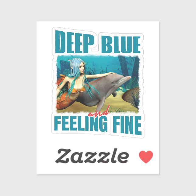 Deep Blue and Feeling Fine Mermaid Dolphin Art (Sheet)