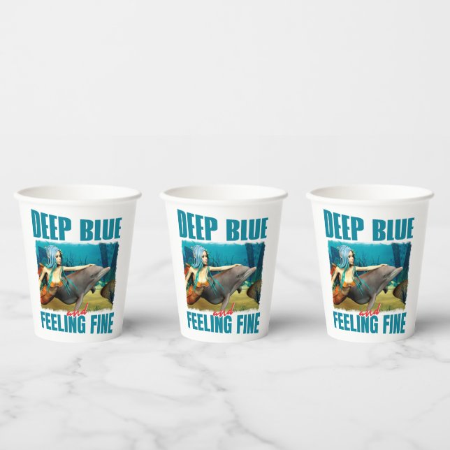 Deep Blue and Feeling Fine Mermaid Dolphin Art Paper Cups (Multi)
