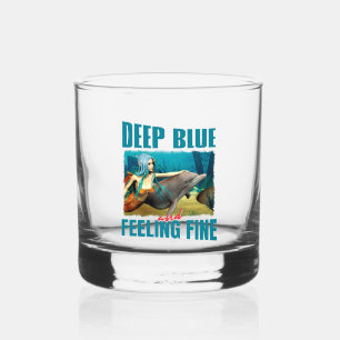 Deep Blue and Feeling Fine Mermaid Dolphin Art Whiskey Glass