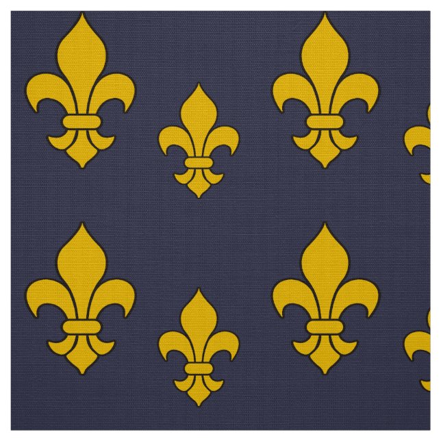 Deep Blue and Gold Fleur de Lis Patterned Fabric (Swatch)