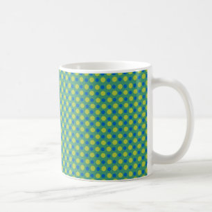 Deep Blue and Neon Green Polka Dots on Emerald Coffee Mug