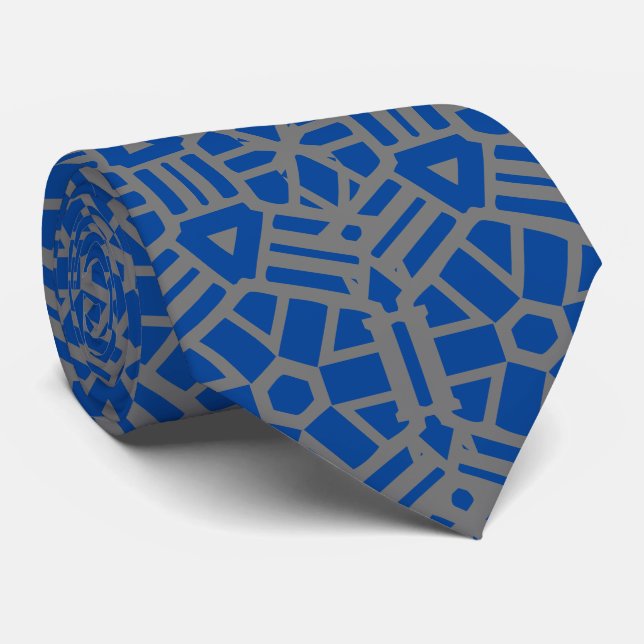 Deep Blue and Silver Unique Pattern Tie (Rolled)