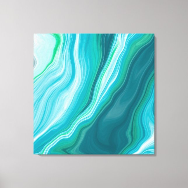 Deep Blue and Teal Green Ocean Fluid Art Canvas Print (Front)