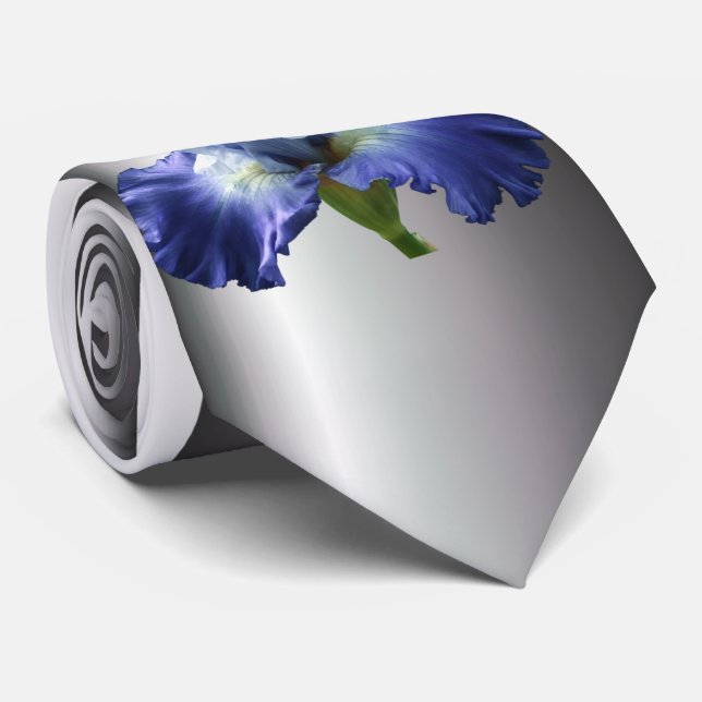 Deep Blue and White Iris Tie (Rolled)
