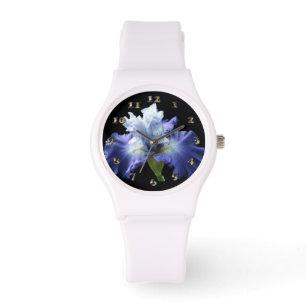 Deep Blue and White Iris Watch