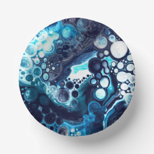 Deep Blue and White Marble Fluid Art Paper Plate