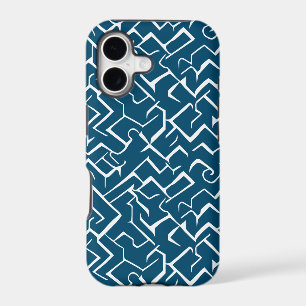 Deep Blue and White Meander Pattern   Modern Maze