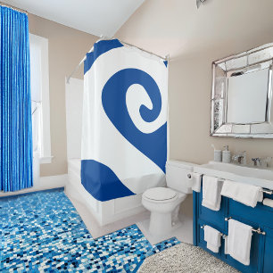 Deep Blue and White Swirl Wave Shower Curtain