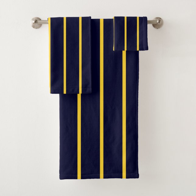 Deep Blue and Yellow Stripes Bath Towel Set (Insitu)