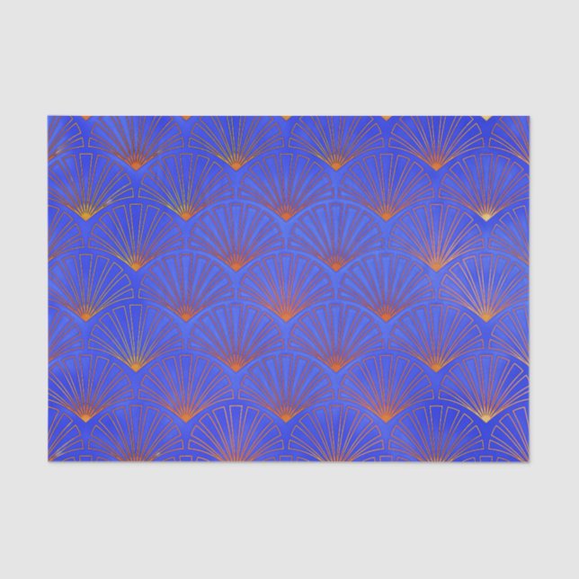 Deep blue, Asian Fan Pattern,art deco, pattern,vin Tissue Paper (Front)