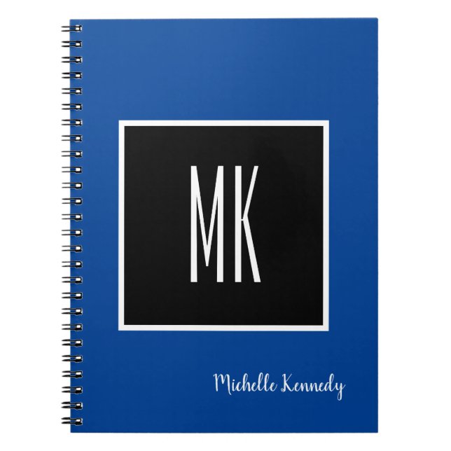 Deep Blue Black Monogrammed Professional Notebook (Front)
