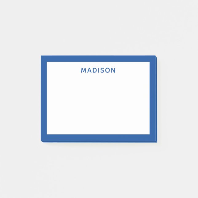 Deep Blue Border Modern Monogram Name Post-it Notes (Front)