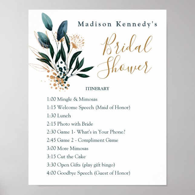 Deep Blue Bridal Shower 🌸 Itinerary Plan Fab  Poster (Front)