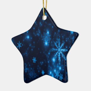 Deep Blue Bright Snowflakes Ceramic Star Ornament
