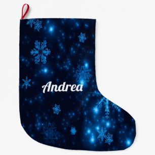 Deep Blue & Bright Snowflakes Christmas Stocking