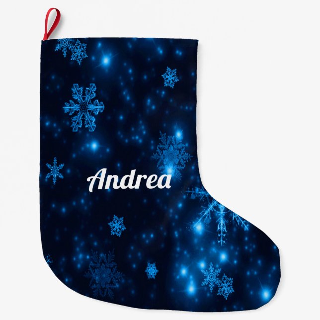 Deep Blue & Bright Snowflakes Christmas Stocking (Front)