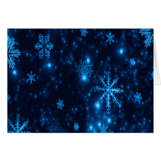 Deep Blue & Bright Snowflakes Greeting Card (Front Horizontal)