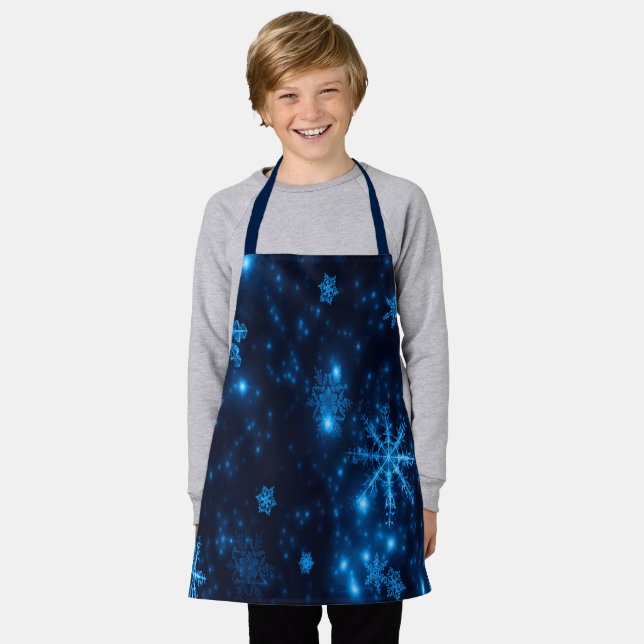 Deep Blue Bright Snowflakes Holidays Small Apron (Worn)