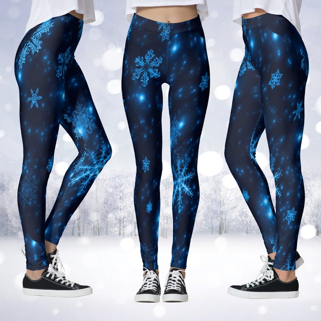 Deep Blue & Bright Snowflakes Leggings (Deep Blue & Bright Snowflakes Leggings)