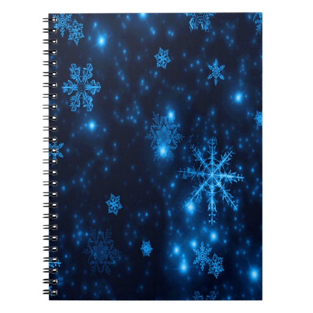Deep Blue & Bright Snowflakes Spiral Notebook (Front)