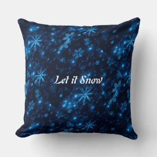 Deep Blue & Bright Snowflakes Square Throw Pillow