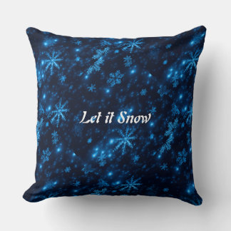 Deep Blue & Bright Snowflakes Square Throw Pillow