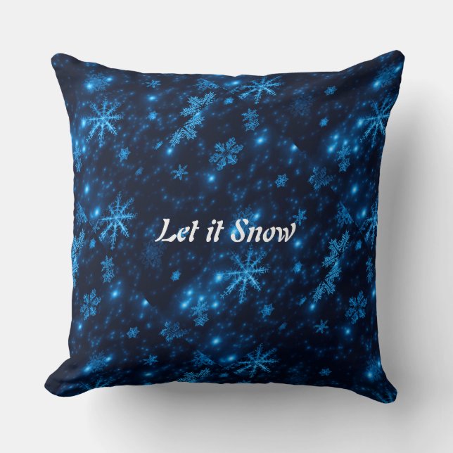 Deep Blue & Bright Snowflakes Square Throw Pillow (Front)