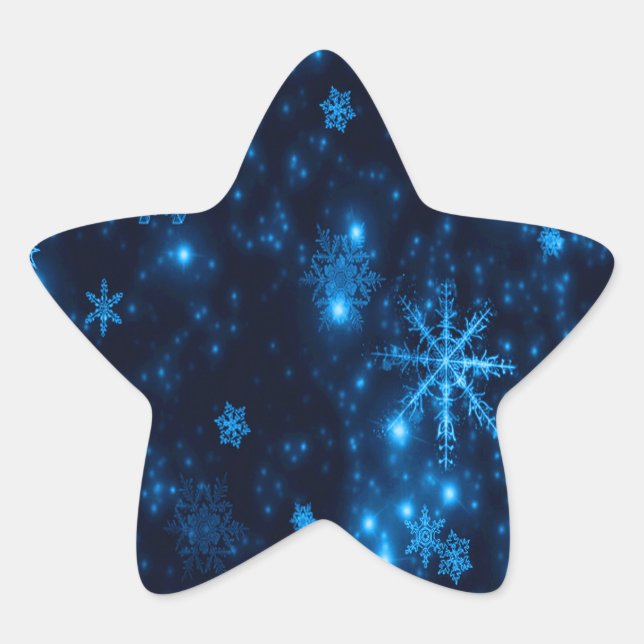 Deep Blue & Bright Snowflakes Star Sticker (Front)