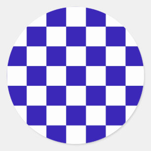 Deep blue checkered classic round sticker
