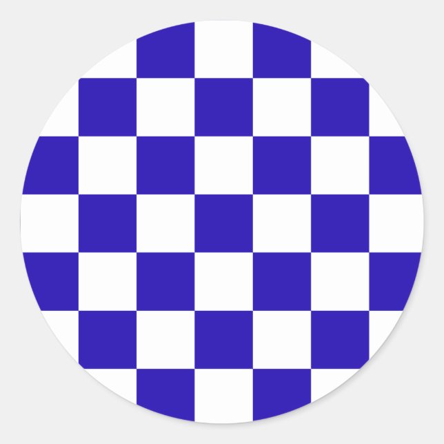 Deep blue checkered  classic round sticker (Front)
