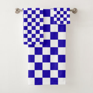 Deep blue chequered bath towel set