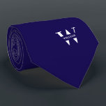 Deep Blue Colour Elegant Monogram   Name  Tie<br><div class="desc">An elegant necktie featuring a bold white monogram across a smooth Colour background. On top of this monogram sits your first or last name spelled out in all capitals. If you prefer a bolder look for the personal name inside of the large letter you can do the following: Use the...</div>