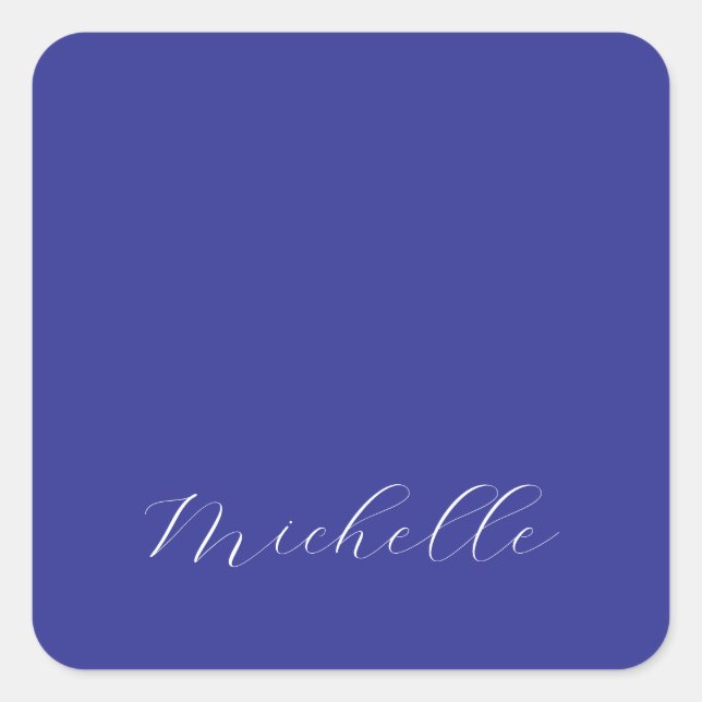 Deep Blue Colour Plain Modern Own Name Calligraphy Square Sticker (Front)