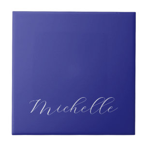 Deep Blue Colour Plain Modern Own Name Calligraphy Tile