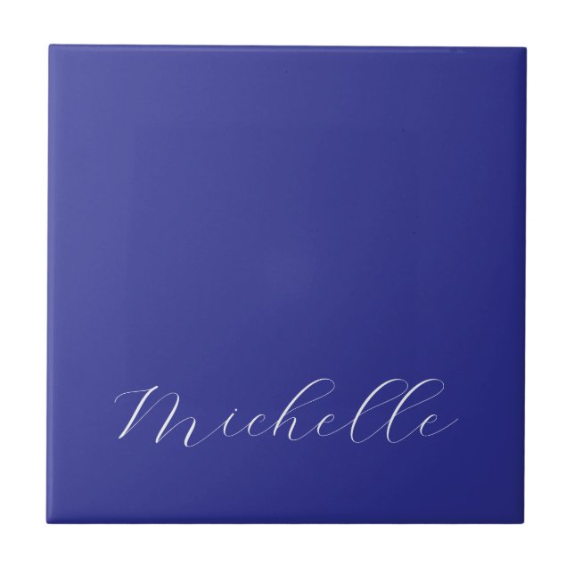 Deep Blue Colour Plain Modern Own Name Calligraphy Tile (Front)