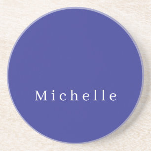 Deep Blue Colour Plain Modern Own Name Minimalist Coaster